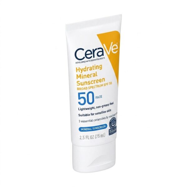 CeraVe Hydrating Mineral Sunscreen SPF 50 Face - 100% Mineral Sun Protection