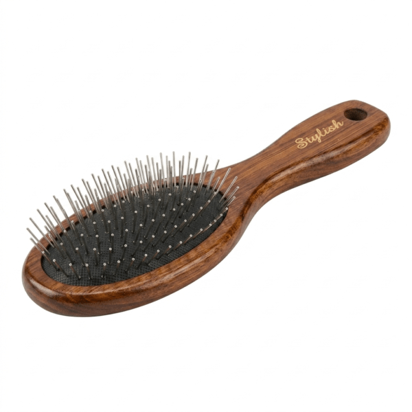 Wooden Oval Hair Brush with Steel Bristles - Gentle Detangling & Scalp Massage